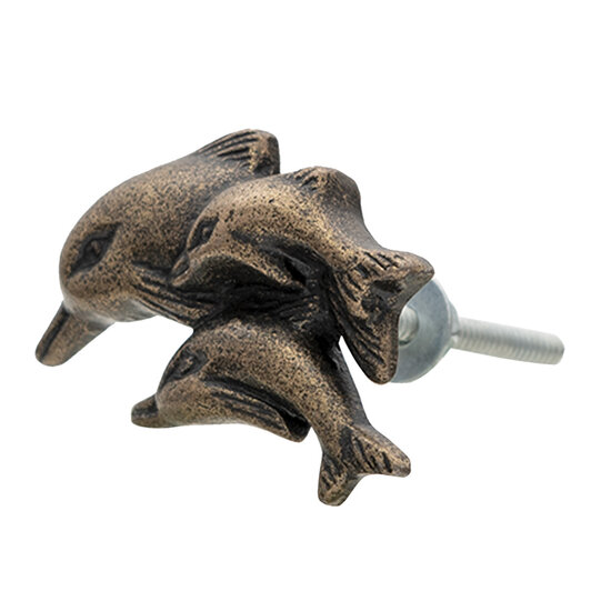Clayre &amp; Eef   | Deurknop Set van 4 Dolfijn Bruin 6x4x4 cm / S3 cm | 64897
