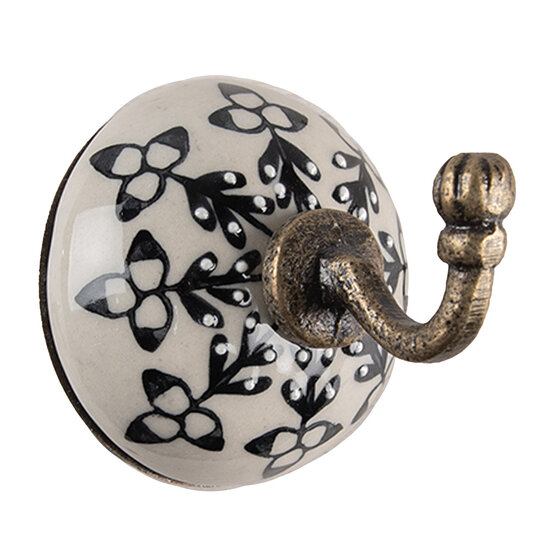 Clayre & Eef | Wandhaak Wit Zwart ø 6 x7 cm | 65213