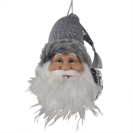 Clayre & Eef | Decoratie Hanger Kerstman Grijs Wit 10x9x28 cm | 65269
