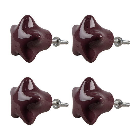 Clayre & Eef | Deurknop set van 4 Paars ø 4x3/6 cm | 65292