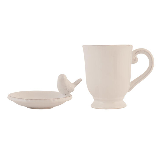 Clayre & Eef | Servies Mok Schoteltje Set Beige 12x8x11 cm / ø 9x4 cm / 300 ml | 6CE0373