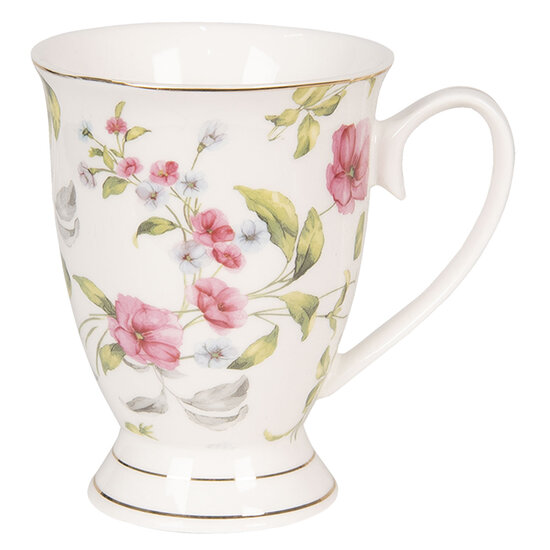 Clayre & Eef | Kop en schotel Roze, Wit 11x8x10 cm / 300 ml | 6CE0834