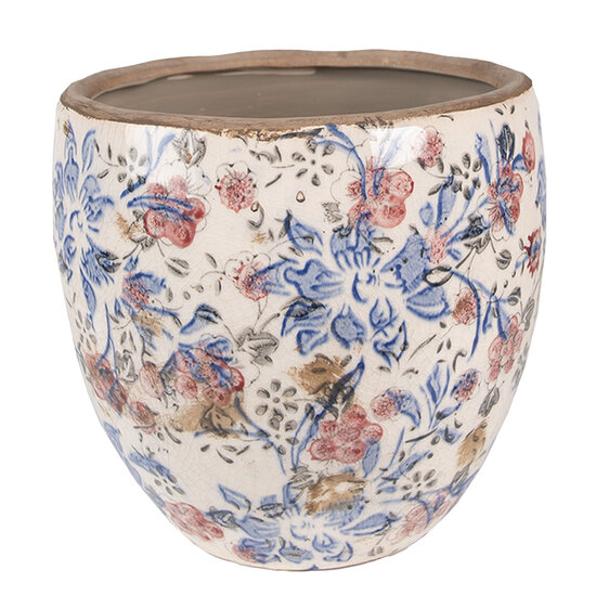 Clayre &amp; Eef   | Bloempot Binnen Blauw, Beige &oslash; 13x11 cm | 6CE1031S