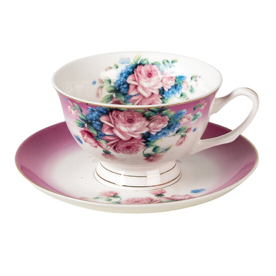 Clayre & Eef | Kop en schotel Paars 12x10x6 cm / ø 15x2 cm / 200 ml | 6CE1275