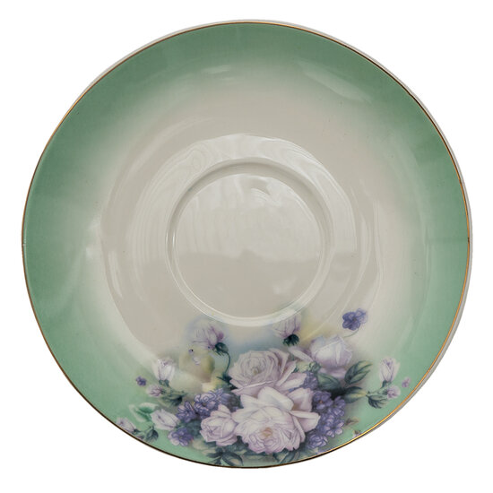 Clayre & Eef | Kop en schotel Groen, Wit 12x10x6 cm / ø 15x2 cm / 200 ml | 6CE1276