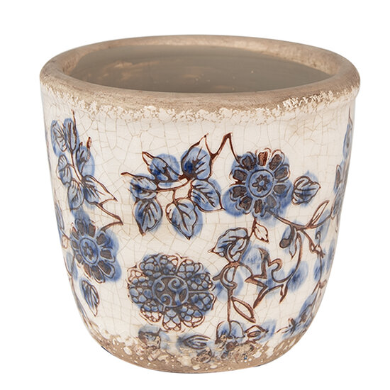 Clayre &amp; Eef   | Bloempot Binnen Beige Blauw &oslash; 13x12 cm | 6CE1619S