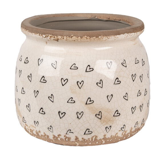 Clayre & Eef | Bloempot Binnen Beige Zwart ø 16x13 cm | 6CE1653M