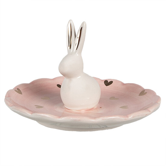 Clayre & Eef | Serveerschaal Roze Wit ø 14x9 cm | 6CE1681