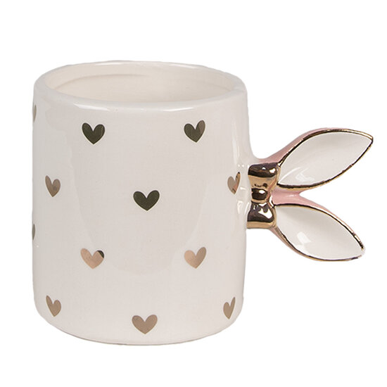 Clayre & Eef | Mok Wit Roze 13x9x9 cm / 300 ml | 6CE1686