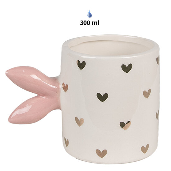 Clayre & Eef | Mok Wit Roze 13x9x9 cm / 300 ml | 6CE1686
