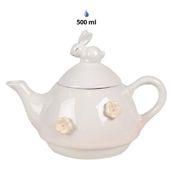 Clayre & Eef | Tea for One Roze Wit 18x12x13 cm /ø 15x11x7 cm 500 ml / 275 ml | 6CE1698