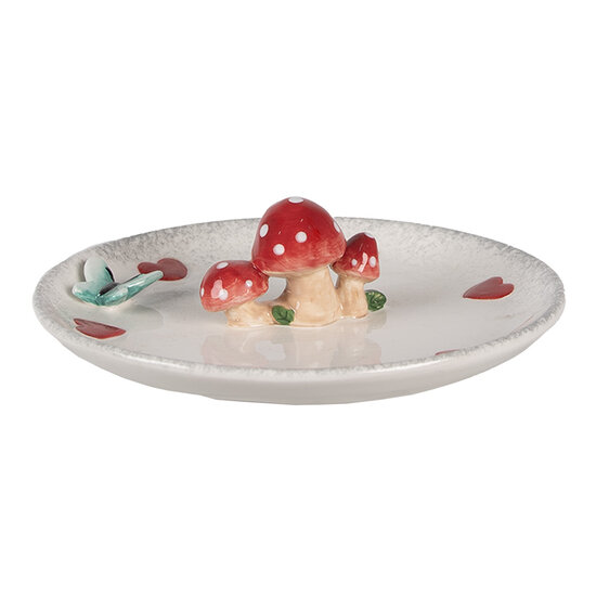 Clayre & Eef | Serveerschaal Wit Rood ø 21x6 cm | 6CE1701