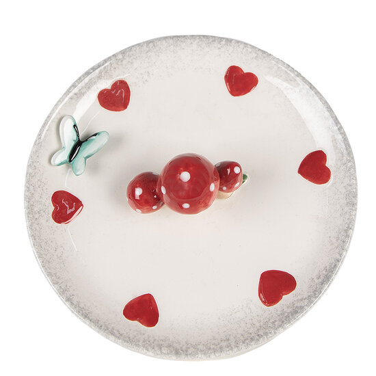 Clayre & Eef | Serveerschaal Wit Rood ø 21x6 cm | 6CE1701
