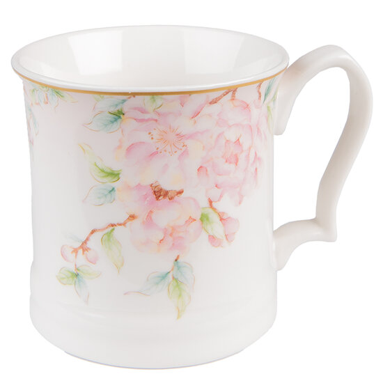 Clayre & Eef | Mok Wit, Roze 13x9x9 cm / 414 ml | 6CEMU0126