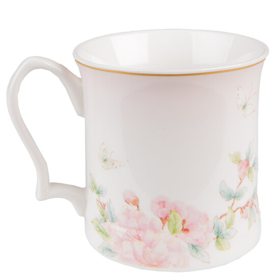 Clayre & Eef | Mok Wit, Roze 13x9x9 cm / 414 ml | 6CEMU0126