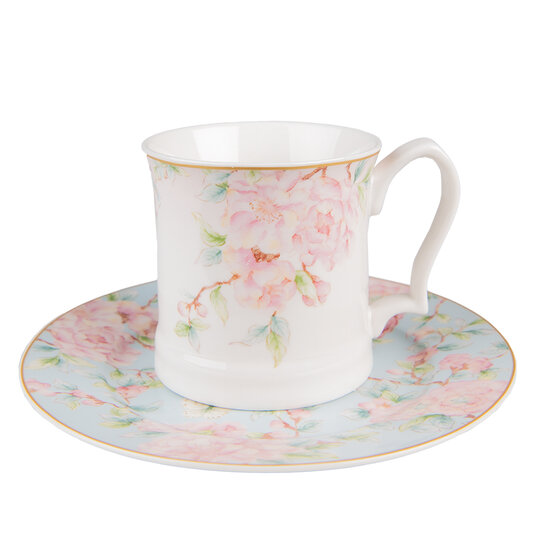 Clayre & Eef | Mok Wit, Roze 13x9x9 cm / 414 ml | 6CEMU0126