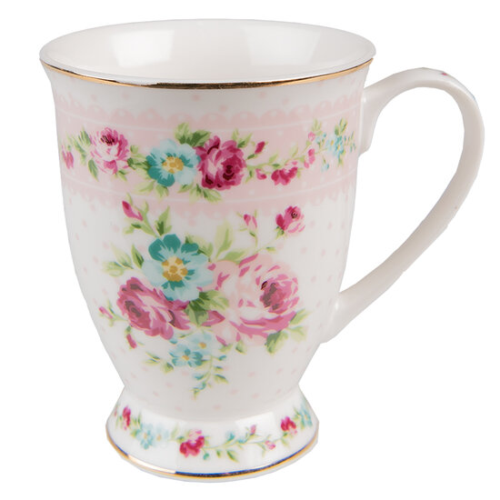 Clayre & Eef | Mok Wit, Roze 12x9x10 cm / 300 ml | 6CEMU0127