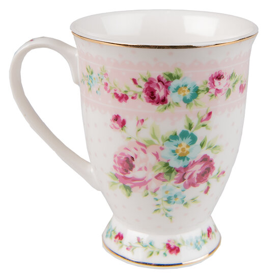 Clayre & Eef | Mok Wit, Roze 12x9x10 cm / 300 ml | 6CEMU0127