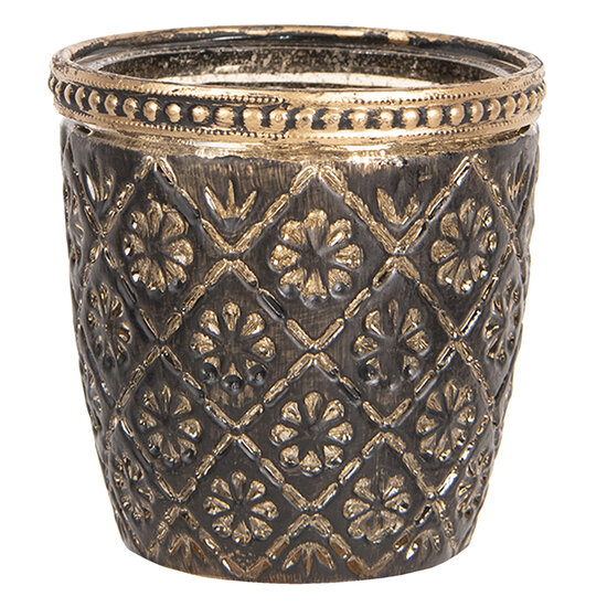 Clayre & Eef | Glazen Theelichthouder Bruin ø 8x8 cm | 6GL2635