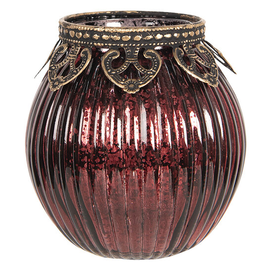 Clayre & Eef | Glazen Theelichthouder Rood ø 9x9 cm | 6GL2647