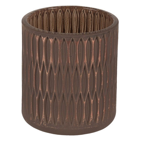 Clayre & Eef | Glazen Theelichthouder Bruin ø 8x9 cm | 6GL3238