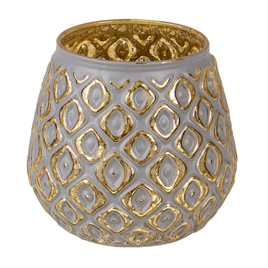 Clayre & Eef | Glazen Theelichthouder Goudkleurig, Grijs ø 9x8 cm | 6GL3246