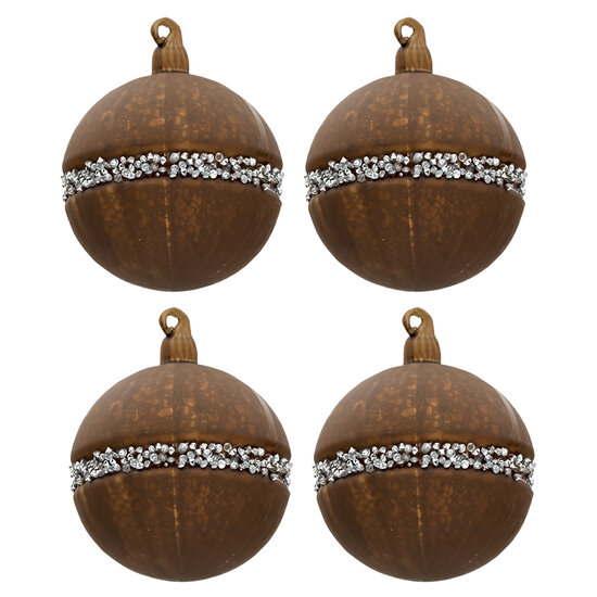 Clayre & Eef | Kerstballen Set van 4 Bruin ø 8x8 cm | 6GL3271