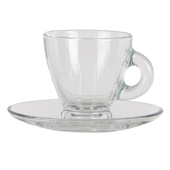 Clayre & Eef | Kop en schotel Transparant 8x6x7 cm / 11x10x2 cm / 85 ml | 6GL3418