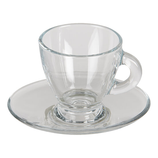 Clayre & Eef | Kop en schotel Transparant 8x6x7 cm / 11x10x2 cm / 85 ml | 6GL3418