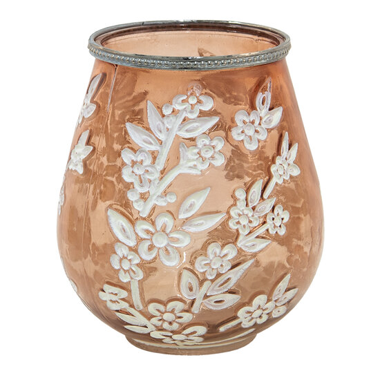 Clayre & Eef | Glazen Theelichthouder Wit, Roze ø 16x19 cm | 6GL3500