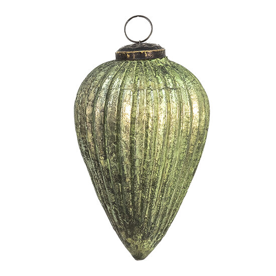 Clayre & Eef | Kerstbal XL Groen, Bruin ø 9x14 cm | 6GL3666