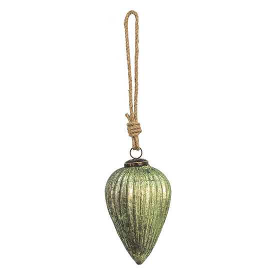 Clayre & Eef | Kerstbal XL Groen, Bruin ø 9x14 cm | 6GL3666