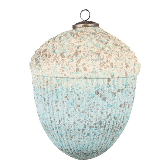 Clayre & Eef | Kerstbal XL Eikel Bruin, Turquoise ø 15x20 cm | 6GL3715