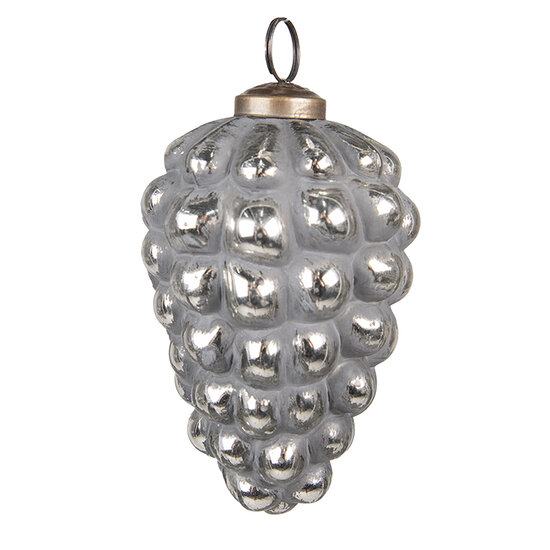 Clayre & Eef | Kerstbal Grijs Zilverkleurig ø 7x10 cm | 6GL3751