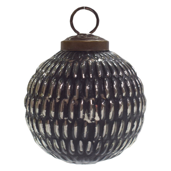 Clayre & Eef | Kerstbal Zwart, Zilverkleurig ø 7x7 cm | 6GL3758