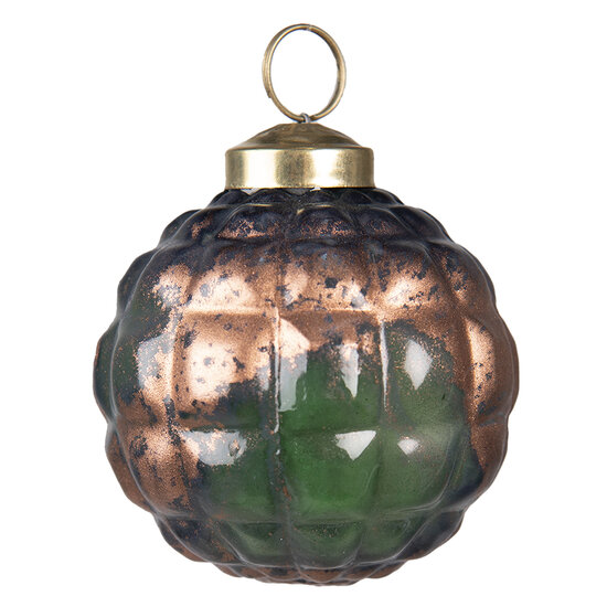 Clayre & Eef | Kerstbal Groen Koperkleurig ø 7x7 cm | 6GL3800