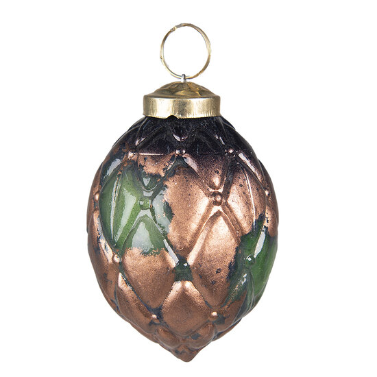 Clayre & Eef | Kerstbal Groen Koperkleurig ø 7x7 cm | 6GL3801