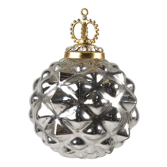 Clayre & Eef | Kerstbal Zilverkleurig ø 8x11 cm | 6GL3812