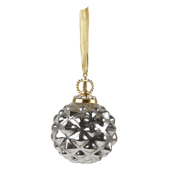 Clayre & Eef | Kerstbal Zilverkleurig ø 8x11 cm | 6GL3812