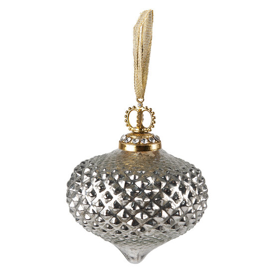 Clayre & Eef | Kerstbal Zilverkleurig ø 7x8 cm | 6GL3816