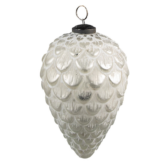 Clayre & Eef | Kerstbal Zilverkleurig, Wit ø 8x13 cm | 6GL3875