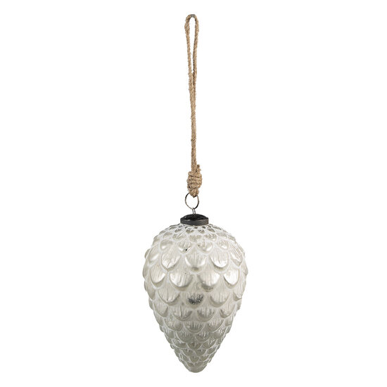 Clayre & Eef | Kerstbal Zilverkleurig, Wit ø 8x13 cm | 6GL3875