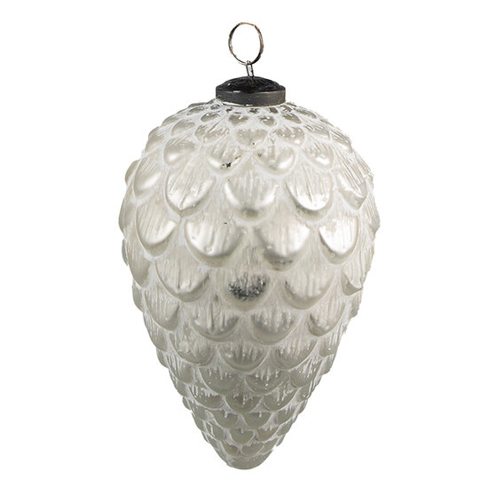 Clayre & Eef | Kerstbal Zilverkleurig, Wit ø 10x16 cm | 6GL3876