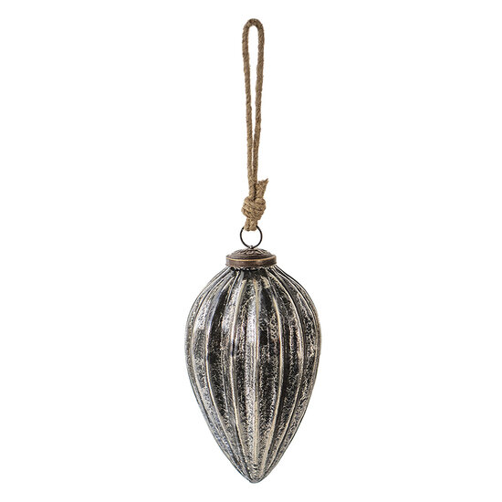 Clayre & Eef | Kerstbal Zilverkleurig Zwart ø 9x17 cm | 6GL3921