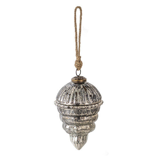 Clayre & Eef | Kerstbal Zilverkleurig ø 10x15 cm | 6GL3922