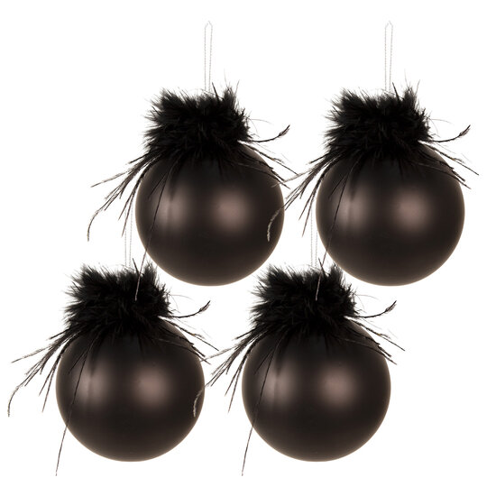Clayre & Eef | Kerstbal Zwart set 4 ø 8x8 cm | 6GL3943