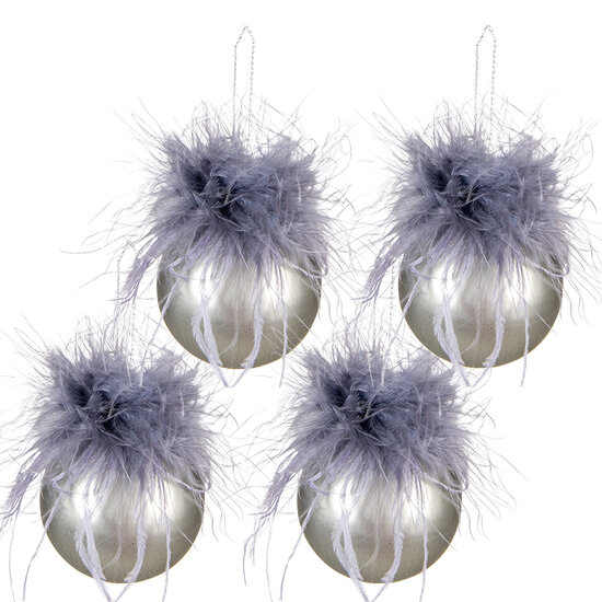 Clayre & Eef | Kerstbal Grijs set 4 ø 6x6 cm | 6GL3945