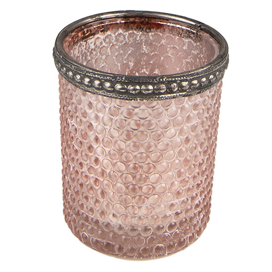 Clayre & Eef | Glazen Theelichthouder Roze ø 6x6 cm | 6GL3976