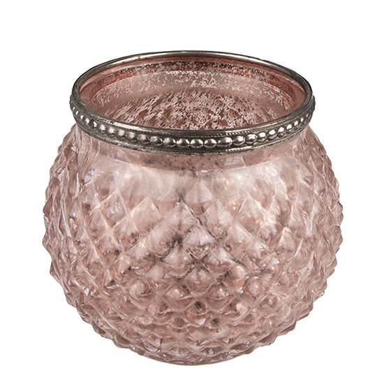 Clayre & Eef | Glazen Theelichthouder Roze ø 10x9 cm | 6GL3978