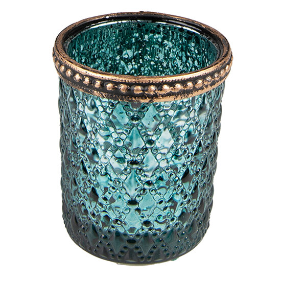 Clayre & Eef | Glazen Theelichthouder Turquoise ø 6x6 cm | 6GL3999